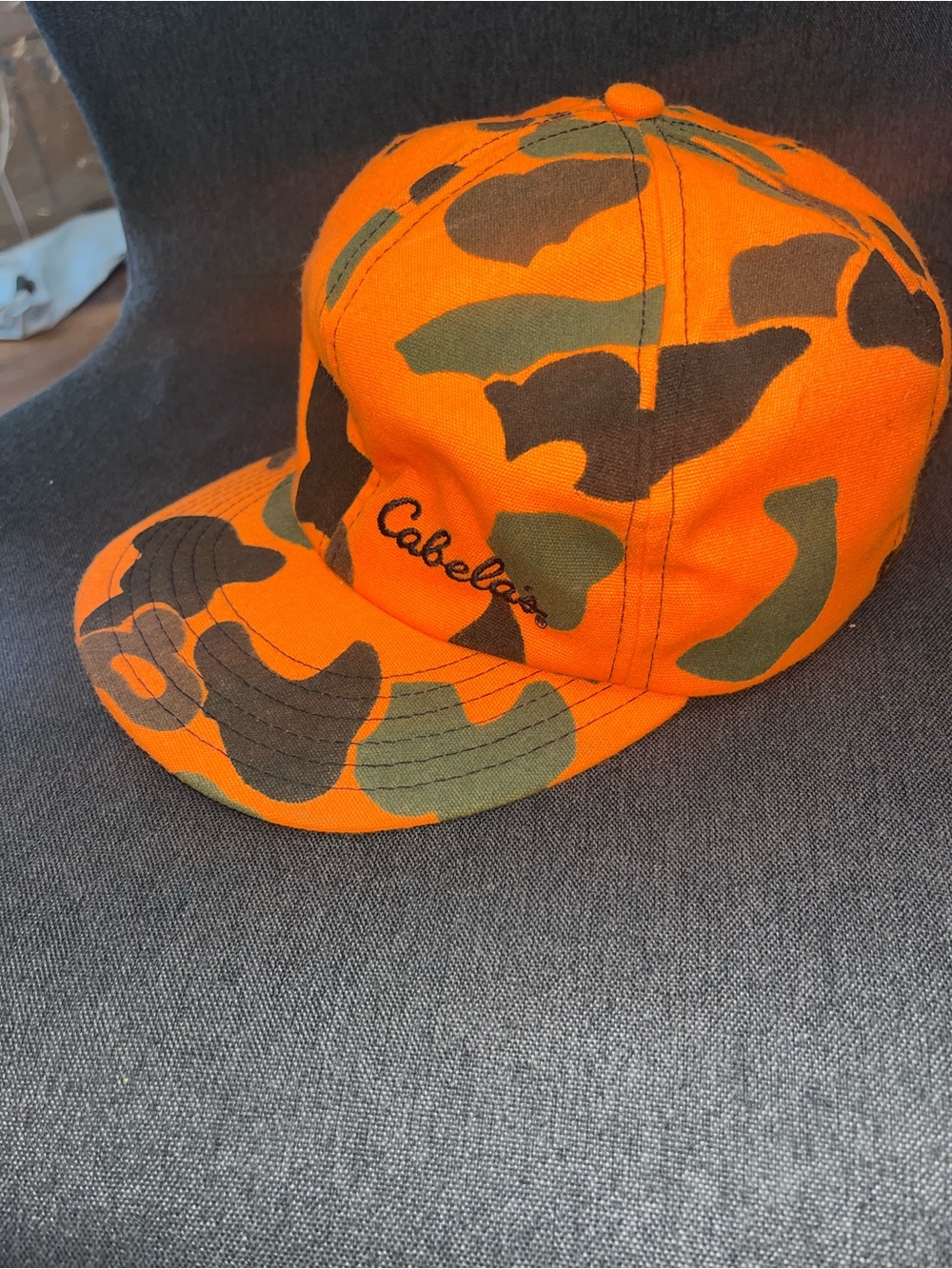 Vintage retro cabelas made in USA size large bright orange old school camo hat